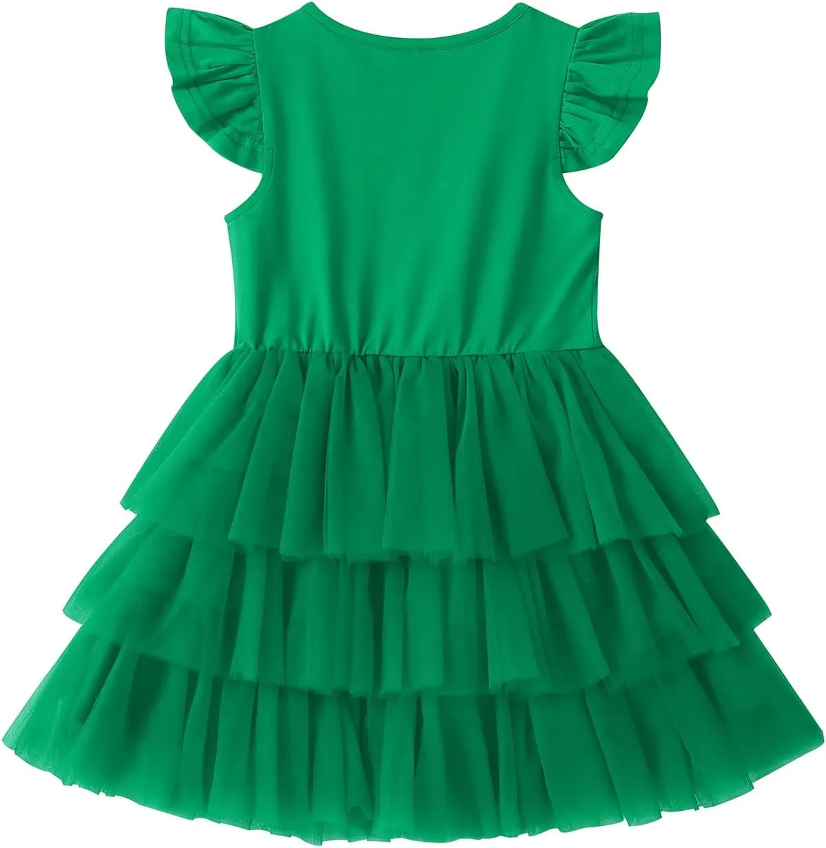 Noomelfish Girls Short Sleeve Layered Tulle Tutu Dress Ruffle Tiered Summer Princess Party Sundress (2-8 Years)