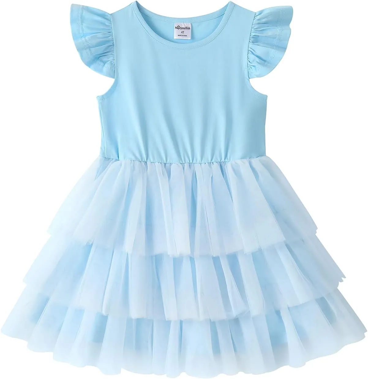 Noomelfish Girls Short Sleeve Layered Tulle Tutu Dress Ruffle Tiered Summer Princess Party Sundress (2-8 Years)