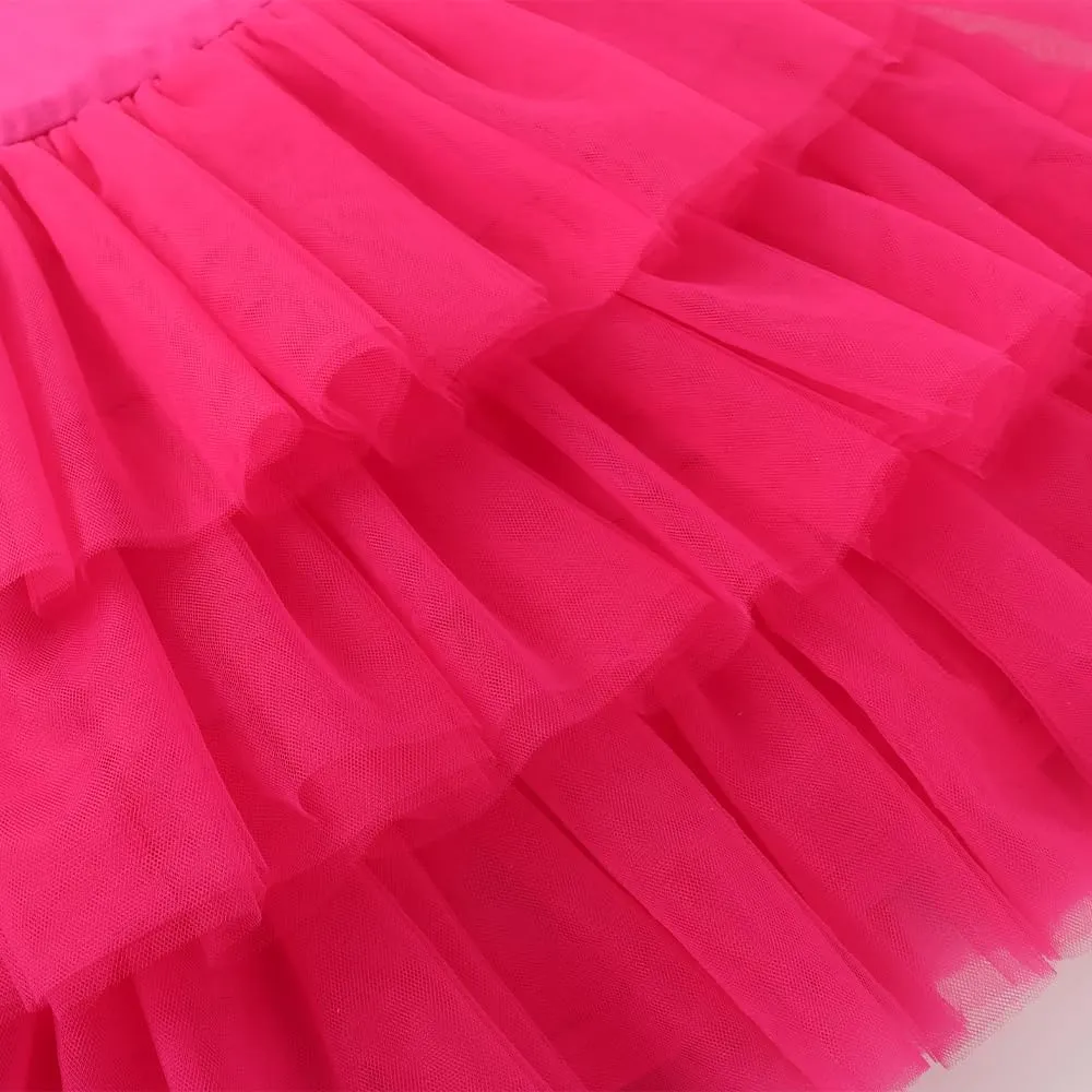 Noomelfish Girls Short Sleeve Layered Tulle Tutu Dress Ruffle Tiered Summer Princess Party Sundress (2-8 Years)