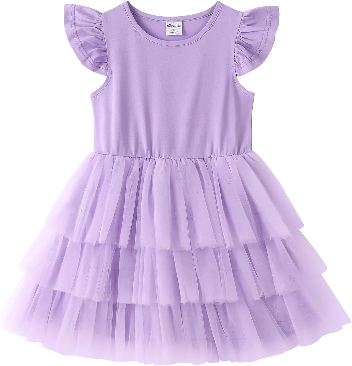 Noomelfish Girls Short Sleeve Layered Tulle Tutu Dress Ruffle Tiered Summer Princess Party Sundress (2-8 Years)