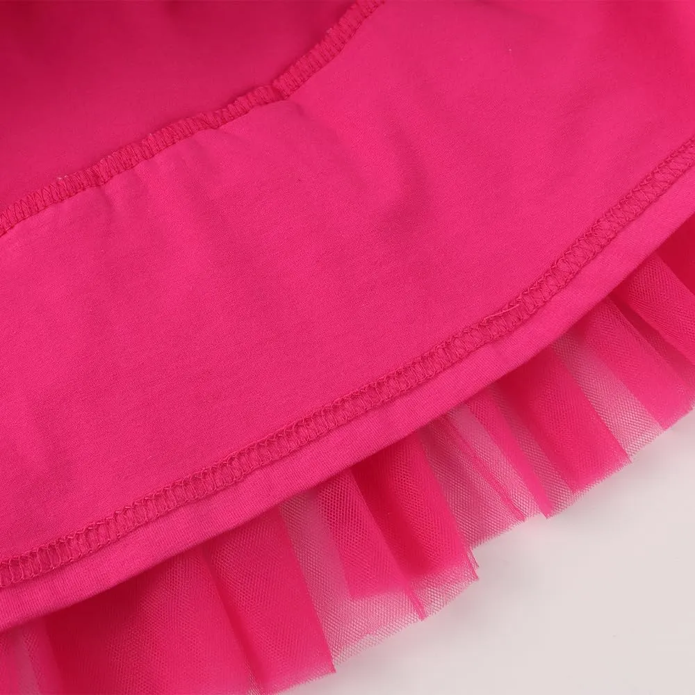 Noomelfish Girls Short Sleeve Layered Tulle Tutu Dress Ruffle Tiered Summer Princess Party Sundress (2-8 Years)