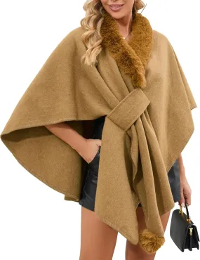 RanRui Autumn and winter new fur collar cape shawl Cozy Oversized ponchos for women Shawl Wrap women's loose knit cardigan