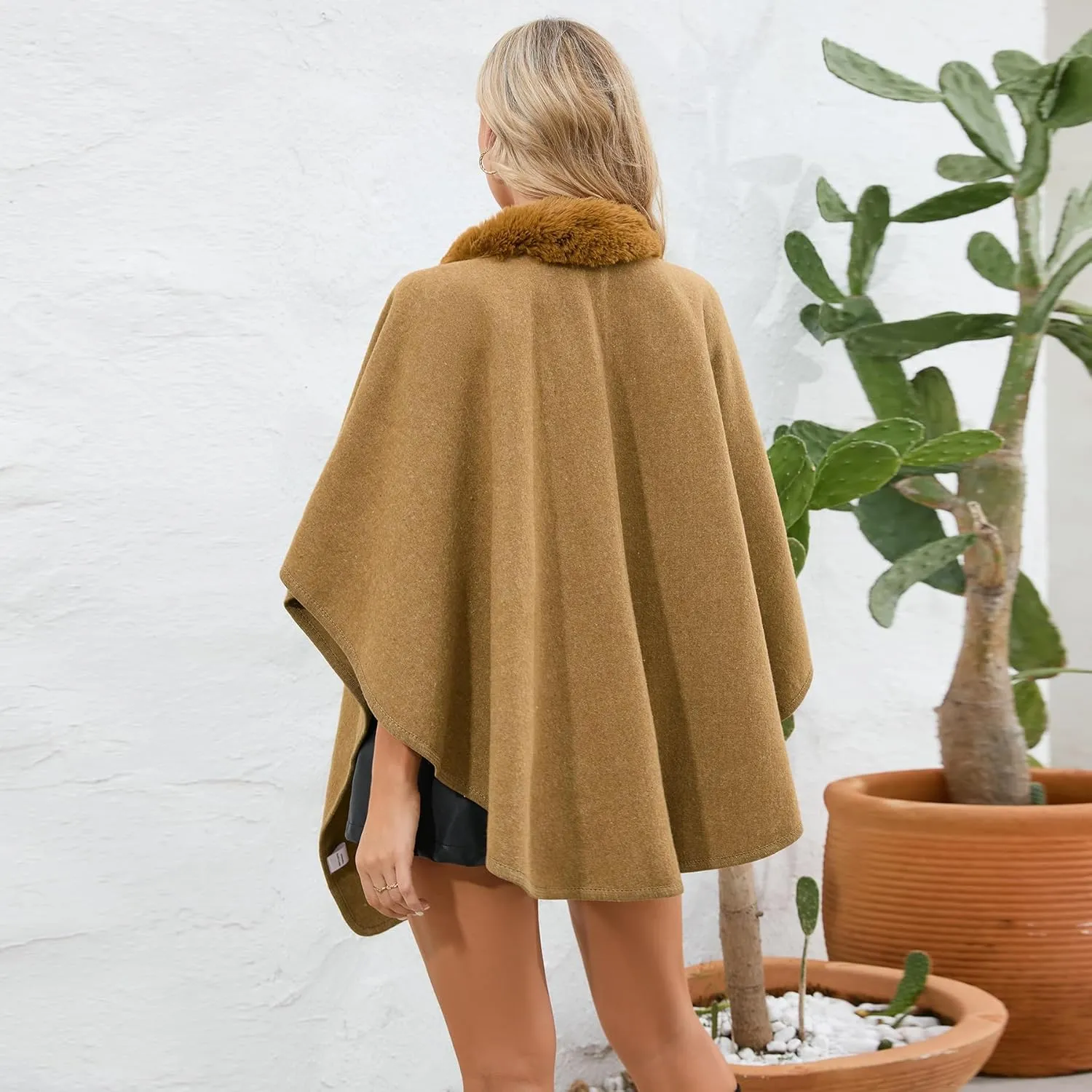 RanRui Autumn and winter new fur collar cape shawl Cozy Oversized ponchos for women Shawl Wrap women's loose knit cardigan