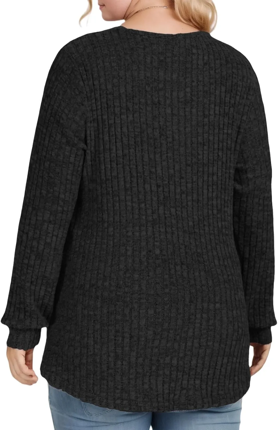 ROSRISS Womens-Plus-Size-Tops Trendy Long Sleeve Henley Shirts Casual Ribbed Knit Tunics Dressy Crewneck Pullover Sweaters