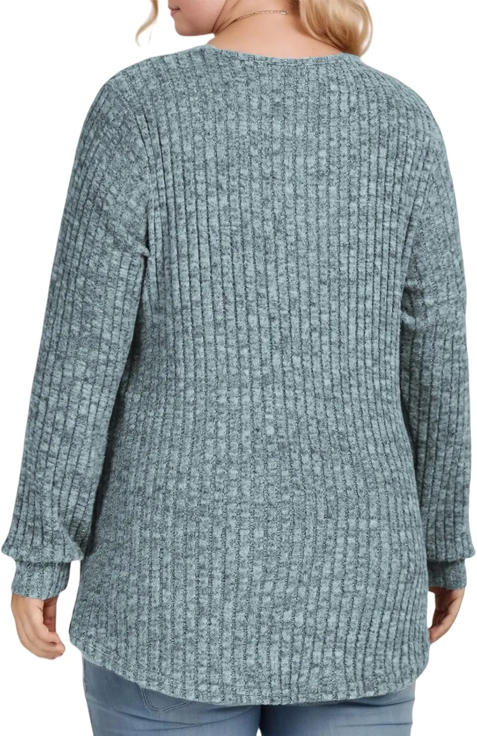 ROSRISS Womens-Plus-Size-Tops Trendy Long Sleeve Henley Shirts Casual Ribbed Knit Tunics Dressy Crewneck Pullover Sweaters