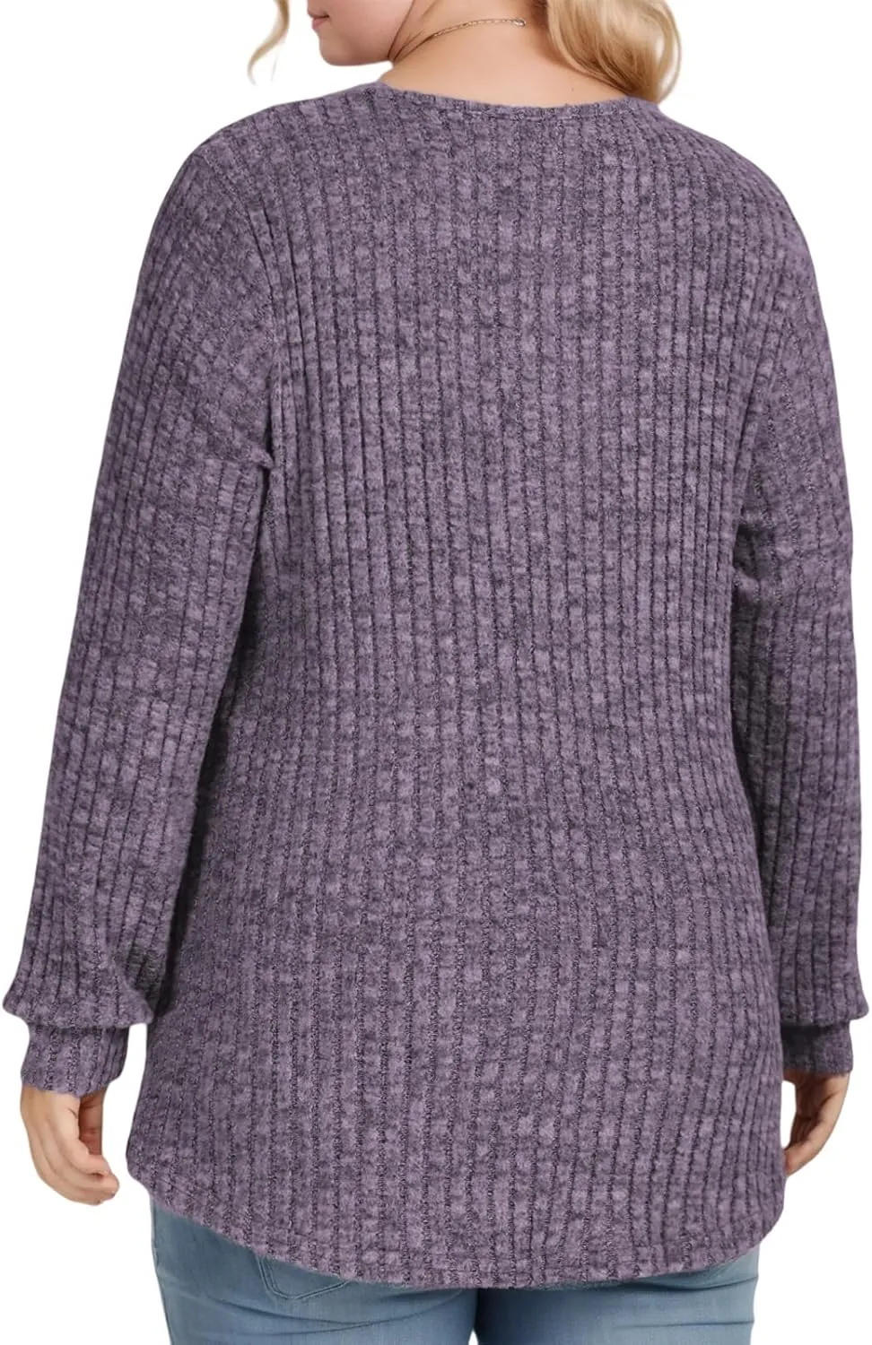 ROSRISS Womens-Plus-Size-Tops Trendy Long Sleeve Henley Shirts Casual Ribbed Knit Tunics Dressy Crewneck Pullover Sweaters