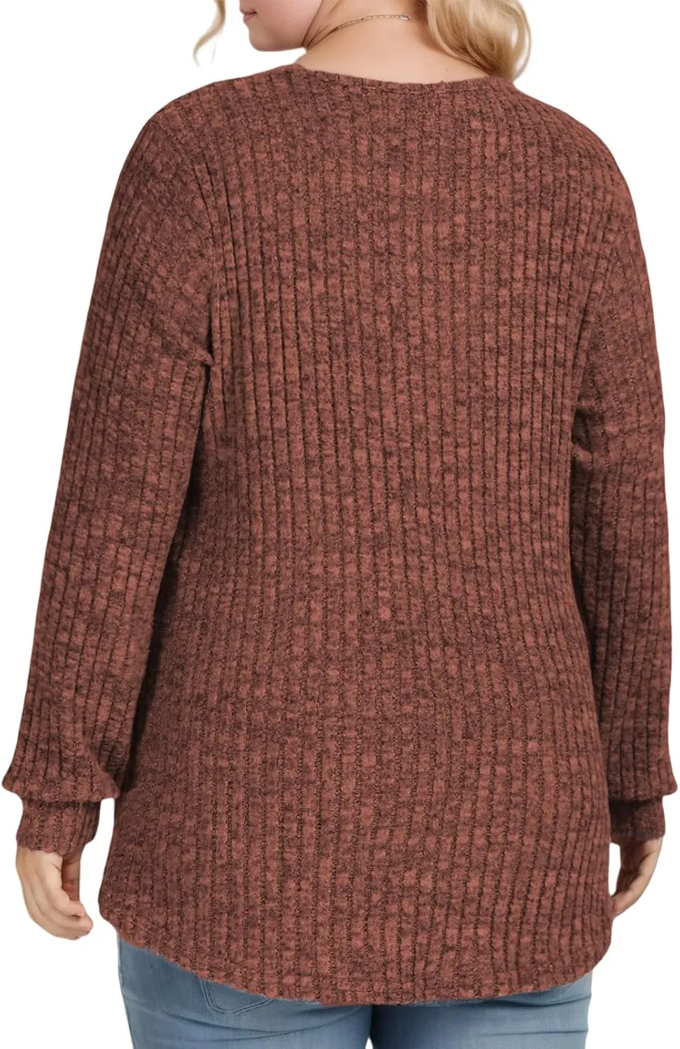 ROSRISS Womens-Plus-Size-Tops Trendy Long Sleeve Henley Shirts Casual Ribbed Knit Tunics Dressy Crewneck Pullover Sweaters