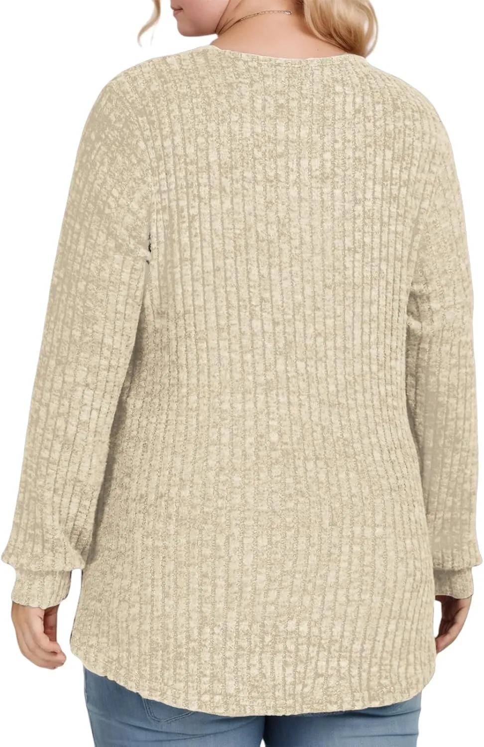 ROSRISS Womens-Plus-Size-Tops Trendy Long Sleeve Henley Shirts Casual Ribbed Knit Tunics Dressy Crewneck Pullover Sweaters