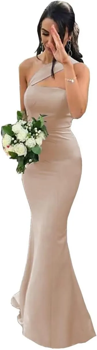 Stretch Spandex Bridesmaid Dresses Long 2025 One Shoulder Formal Dresses for Women Mermaid DR0194