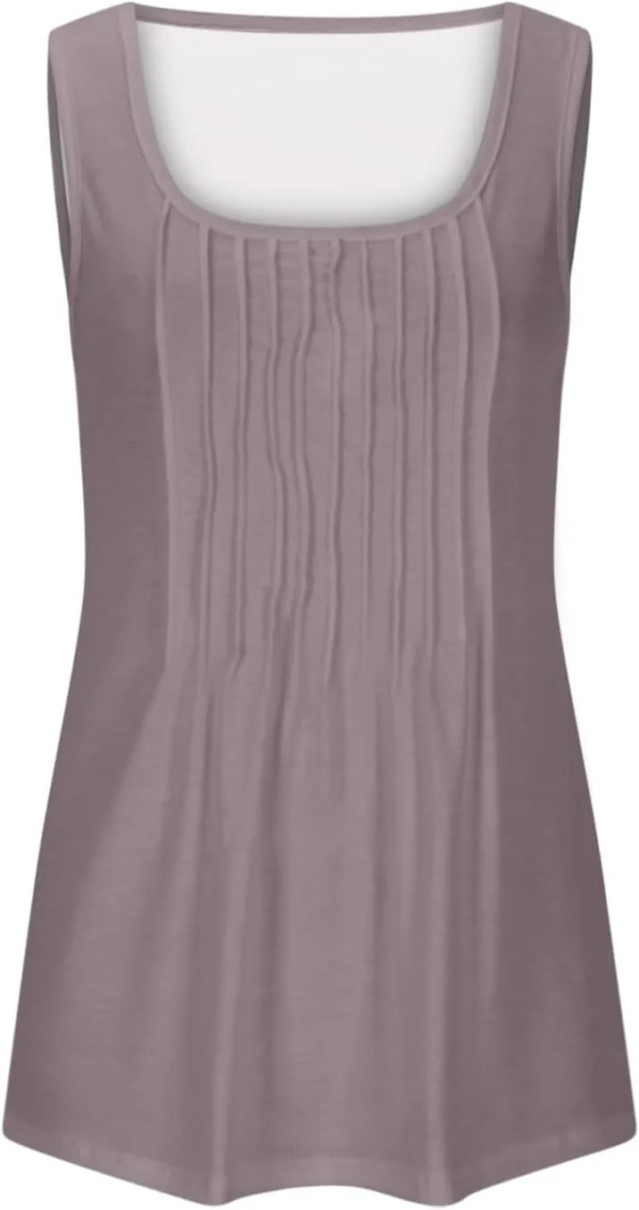 Tank Tops for Women 2025 Plus Size Summer Tops Trendy Sleeveless Scoop Neck Pleated Casual Loose Fit T Shirts