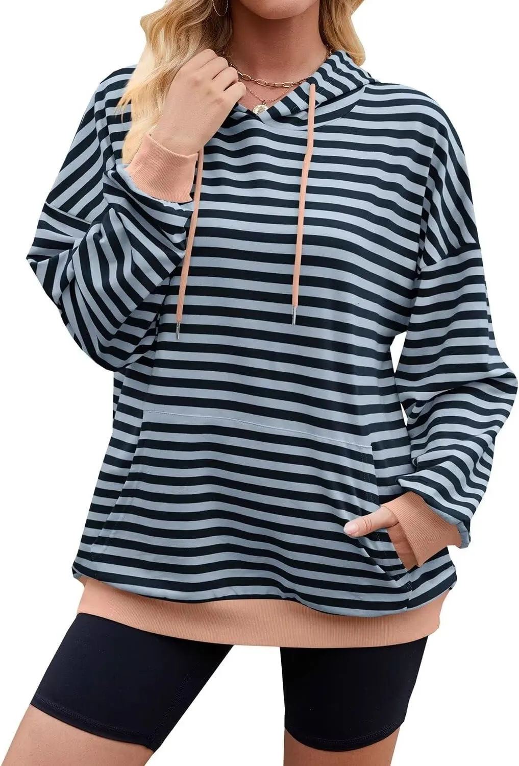 WELINCO Womens Oversized Striped Color Block Sweatshirts Long Sleeve Crewneck Casual Loose Fitting Pullovers Tops Shirts
