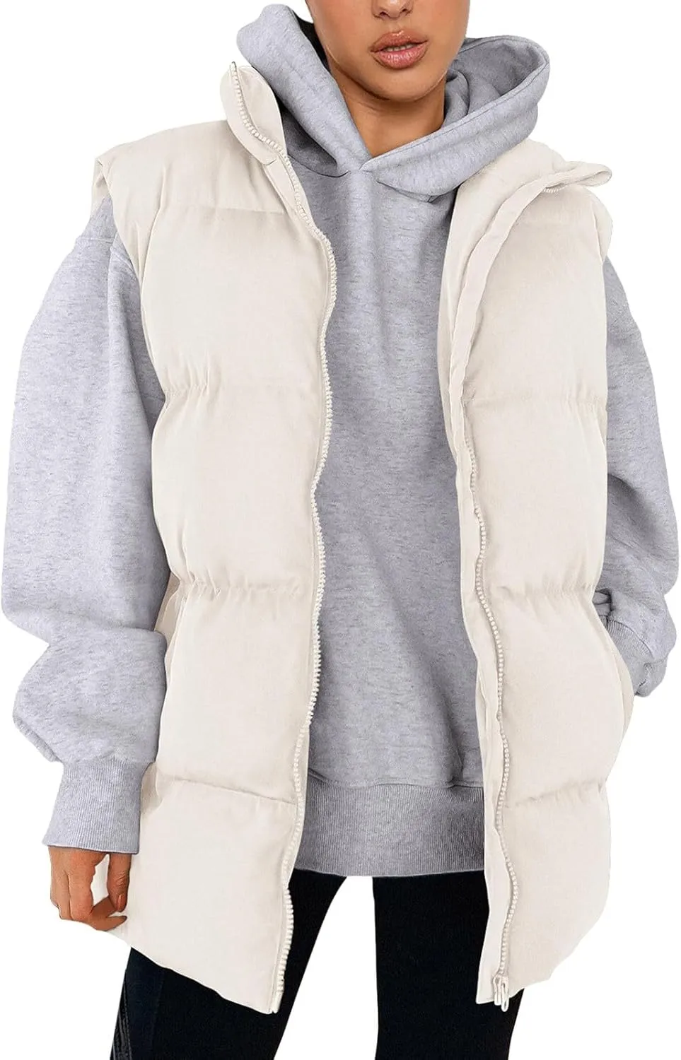 Winter Coats for Women Trendy Cropped Sleeveless Puffer Jacket Full Zip Padded Coat 2024 Casual Solid Versatile Outwear