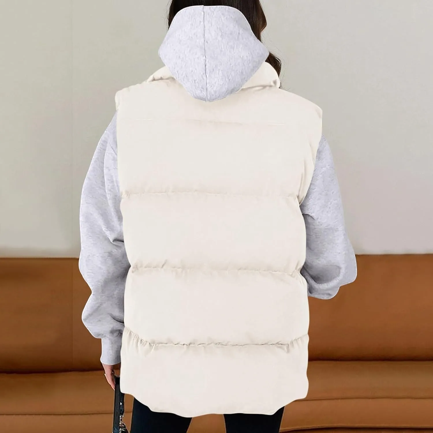 Winter Coats for Women Trendy Cropped Sleeveless Puffer Jacket Full Zip Padded Coat 2024 Casual Solid Versatile Outwear