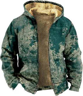 Winter Jacket For Men With Hood Fleece Lined Zipper Graphic Coat Heated Heavy Fashion Jacket