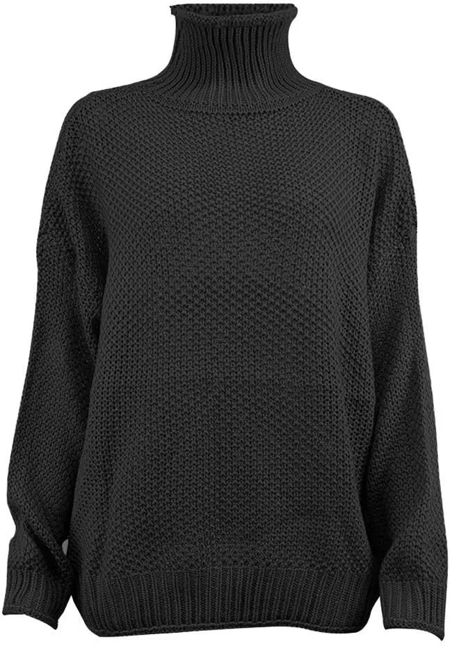Women 2023 Fall Turtle Neck Sweater Solid Long Sleeve Knit Pullover Oversize Casual Loose Sweater Chunky Jumper Tops