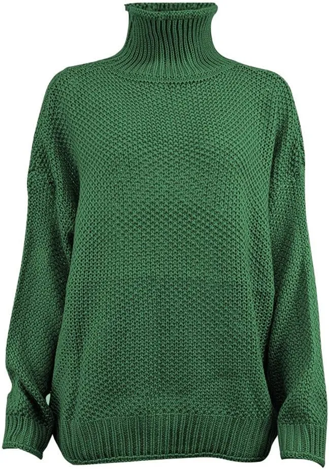 Women 2023 Fall Turtle Neck Sweater Solid Long Sleeve Knit Pullover Oversize Casual Loose Sweater Chunky Jumper Tops