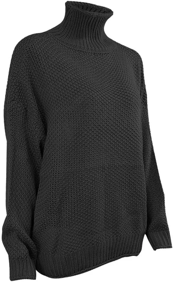 Women 2023 Fall Turtle Neck Sweater Solid Long Sleeve Knit Pullover Oversize Casual Loose Sweater Chunky Jumper Tops