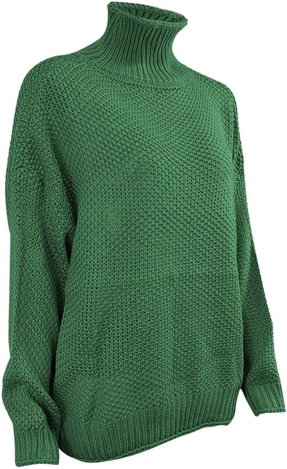 Women 2023 Fall Turtle Neck Sweater Solid Long Sleeve Knit Pullover Oversize Casual Loose Sweater Chunky Jumper Tops