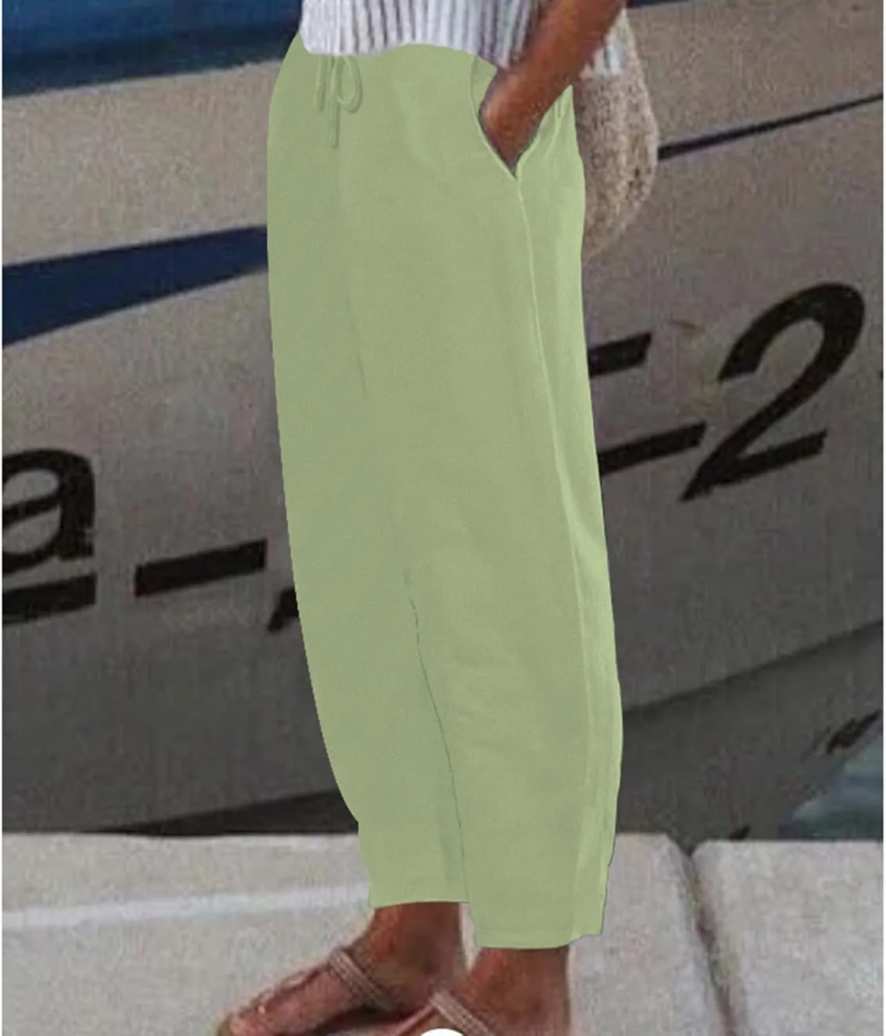 Women Linen Pants Wide Leg Casual Palazzo Trousers Cotton Linen Lounge Beach Summer Pants with Pockets