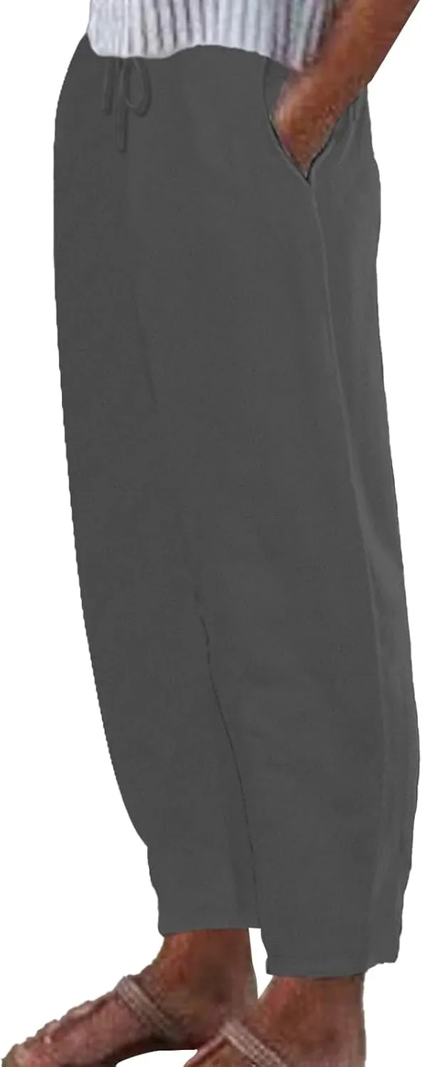 Women Linen Pants Wide Leg Casual Palazzo Trousers Cotton Linen Lounge Beach Summer Pants with Pockets
