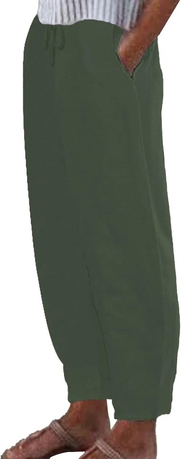 Women Linen Pants Wide Leg Casual Palazzo Trousers Cotton Linen Lounge Beach Summer Pants with Pockets
