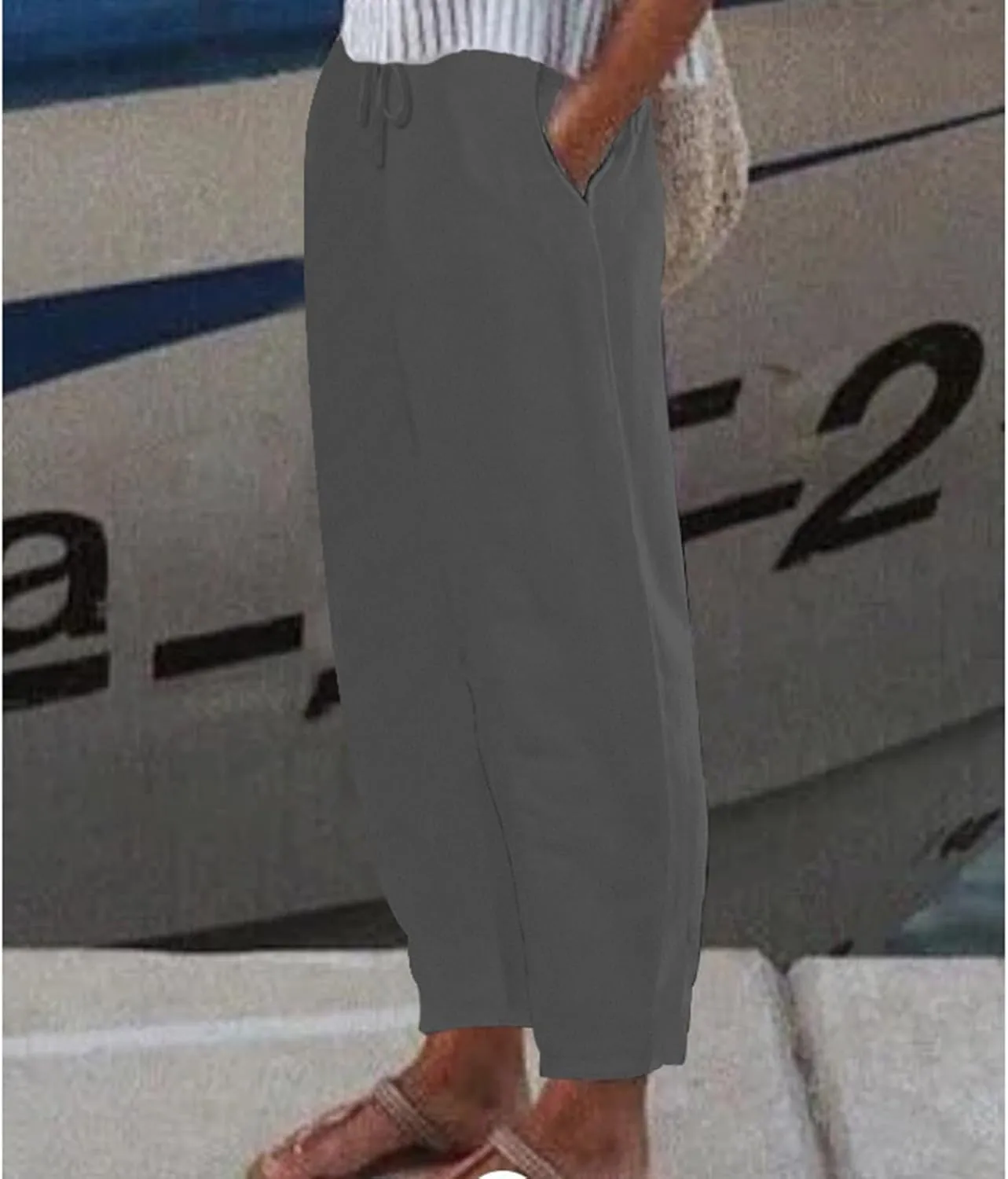 Women Linen Pants Wide Leg Casual Palazzo Trousers Cotton Linen Lounge Beach Summer Pants with Pockets
