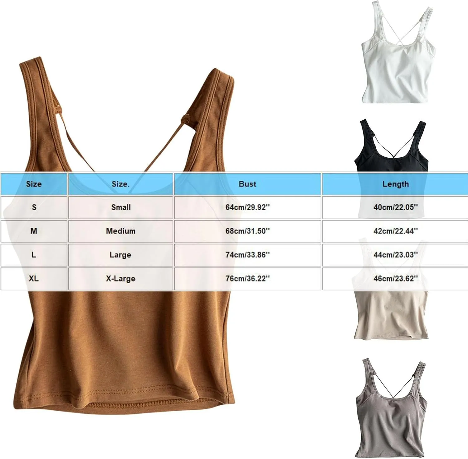 Womens Cotton Crop Tank Tops with Built-in Bra U Neck Cross Back Camisole Summer Solid Color Basic Tee
