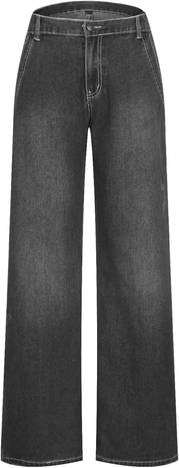 Womens High Waisted Jeans Trendy Loose Vintage Denim Pants Straight Leg Boyfriend Pants Trouser with Pockets