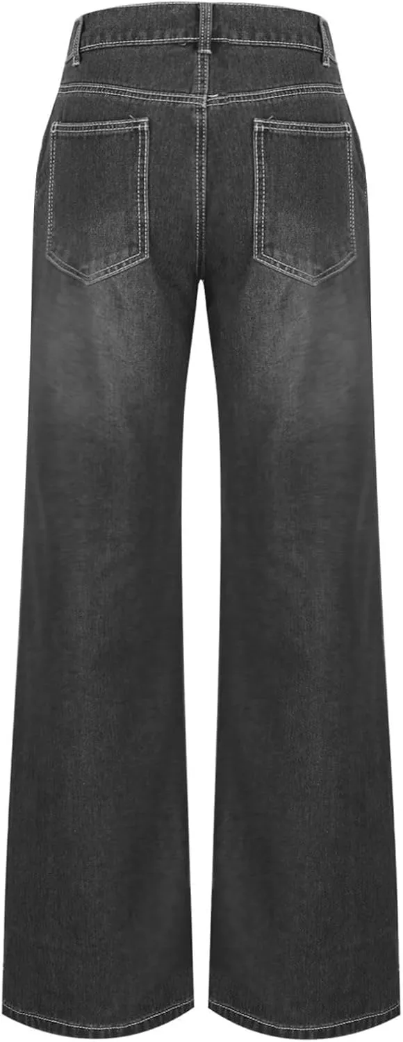 Womens High Waisted Jeans Trendy Loose Vintage Denim Pants Straight Leg Boyfriend Pants Trouser with Pockets