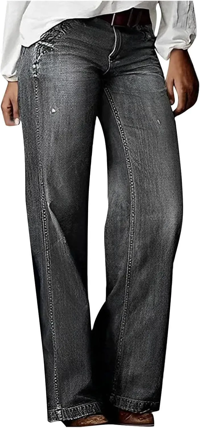 Womens High Waisted Jeans Trendy Loose Vintage Denim Pants Straight Leg Boyfriend Pants Trouser with Pockets