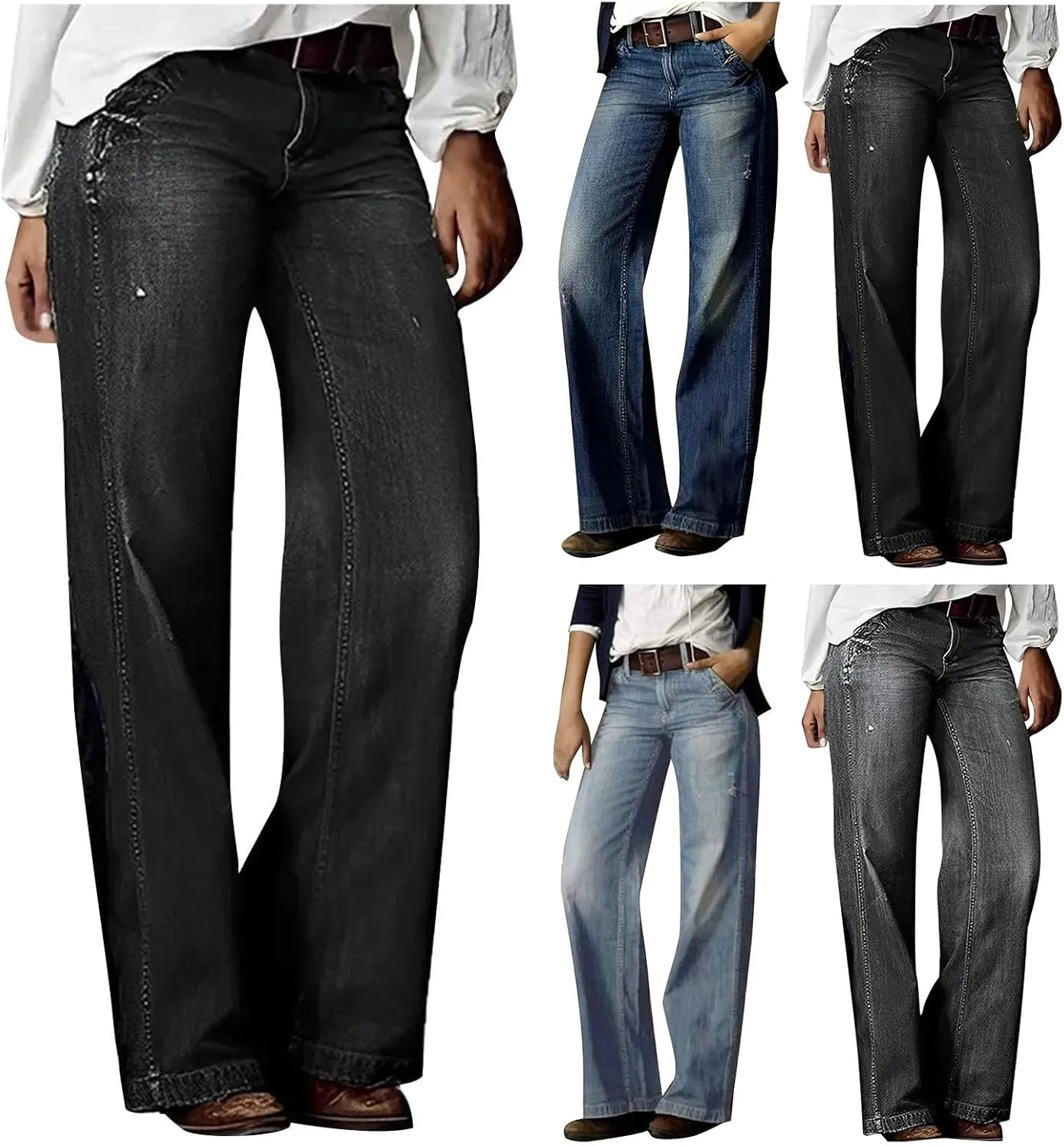 Womens High Waisted Jeans Trendy Loose Vintage Denim Pants Straight Leg Boyfriend Pants Trouser with Pockets