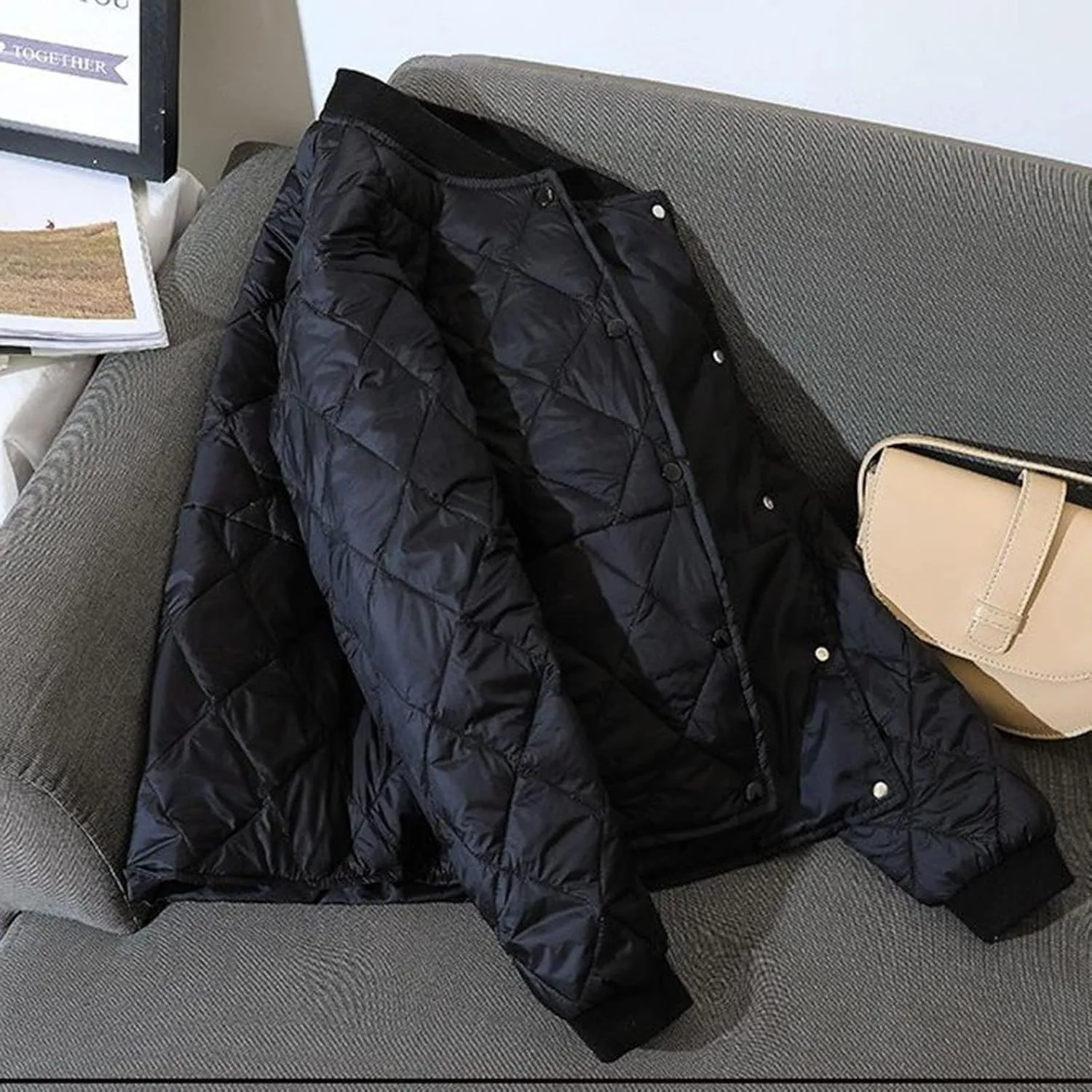 Womens Lightweight Quilted Coat Winter Casual Long Sleeve Button Down Puffer Jacket 2024 Daily Outing Cardigan Outwear
