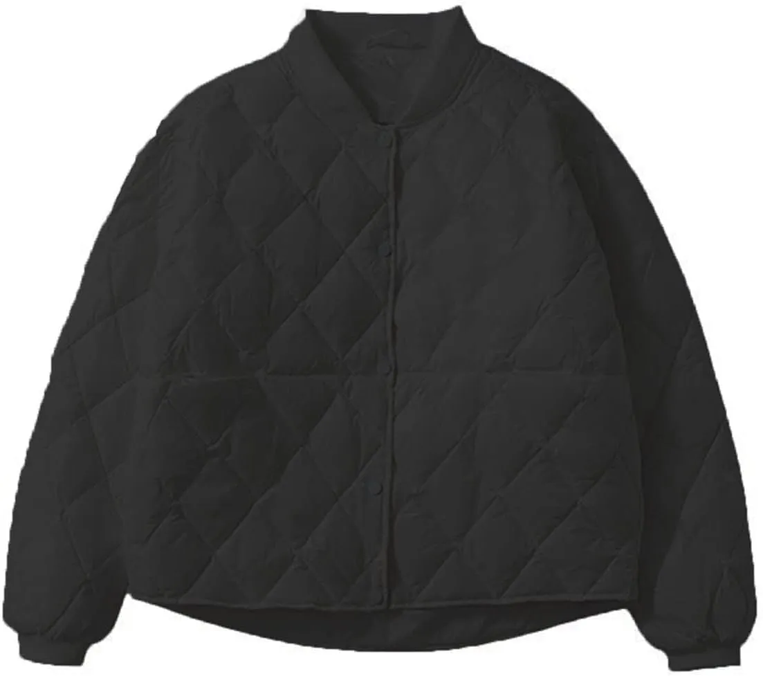 Womens Lightweight Quilted Coat Winter Casual Long Sleeve Button Down Puffer Jacket 2024 Daily Outing Cardigan Outwear
