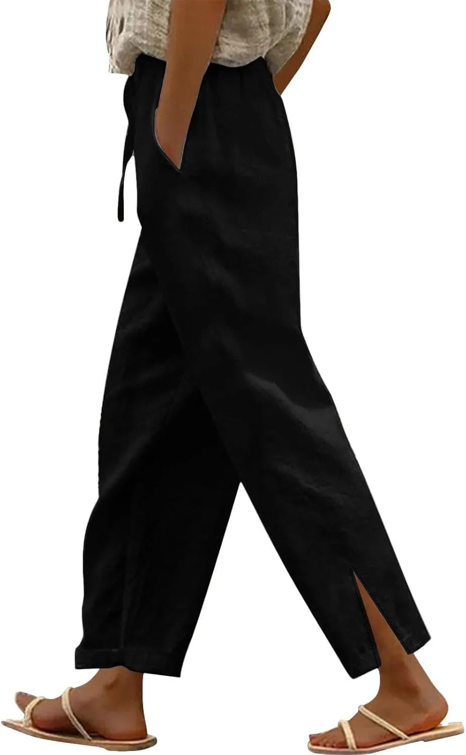 Womens Linen Pants Wide Leg Drawstring Trousers High Waisted Straight Leg Pant Lightweight Summer Beach Pants 2025