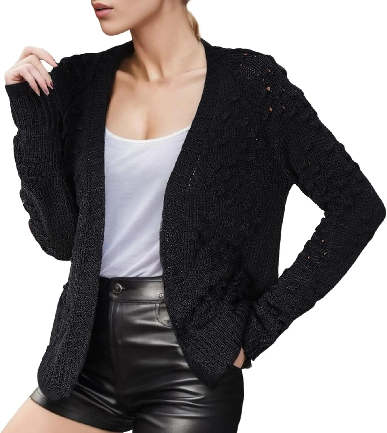 Women's Open Front Lightweight Cardigans Casual Button Down Coat Trendy Chunky Knit Sweater Outwear with Pocket