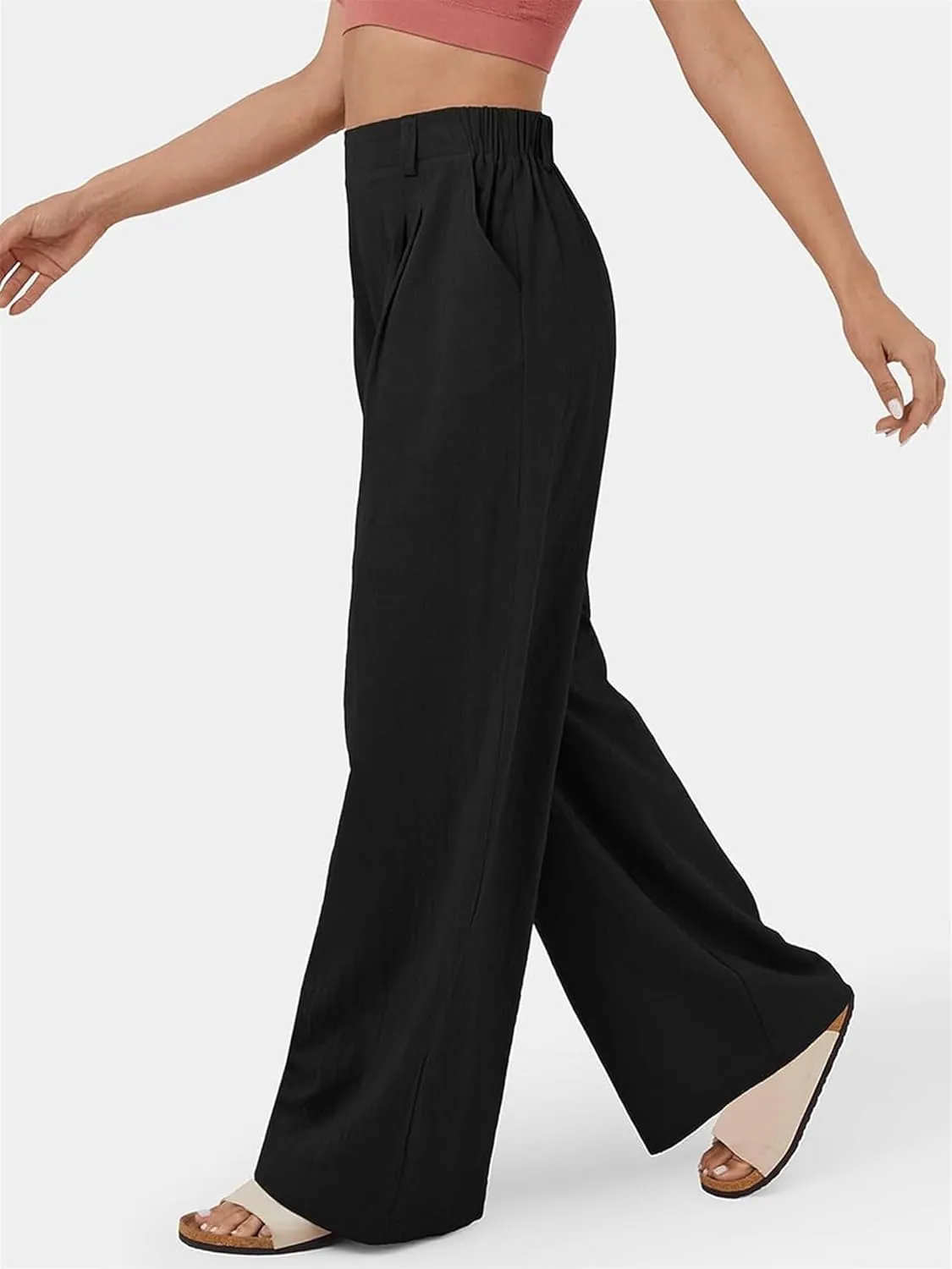 Womens Suit Pants Casual Elastic High Waisted Wide Leg Pants Baggy Stretch Comfy Straight Trousers with Pockets