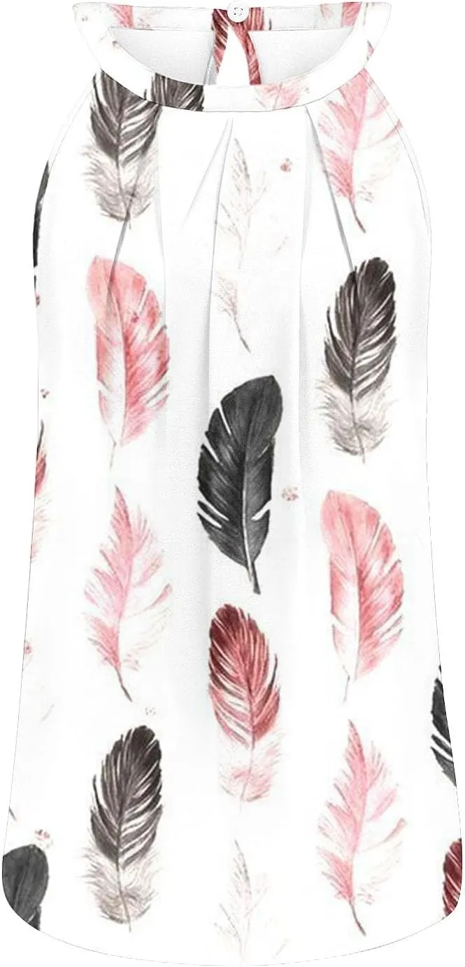 Womens Summer Halter Neck Printed Tank Tops Fashion Round Neck Pullover Blouse Casual Round Neck Strap Tee Tops