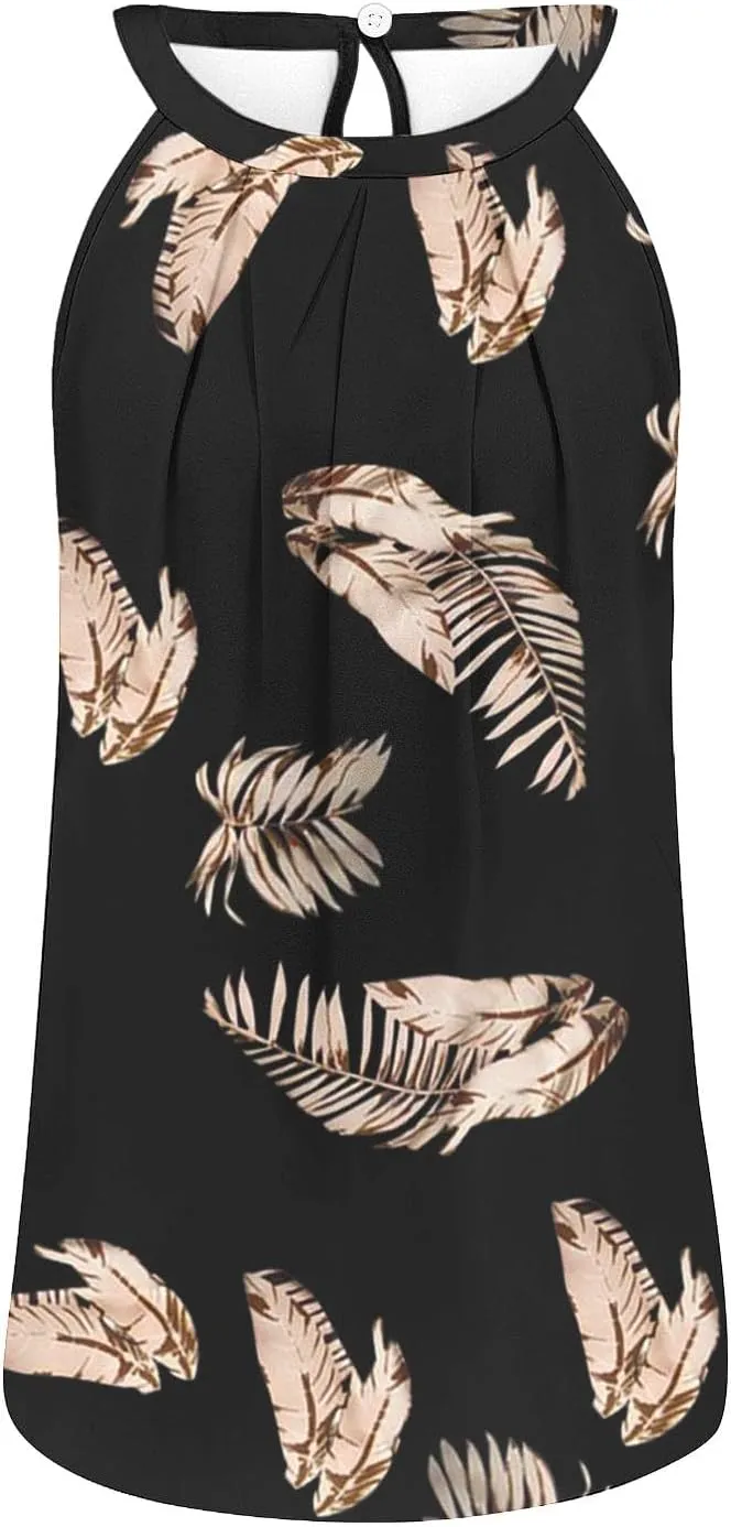 Womens Summer Halter Neck Printed Tank Tops Fashion Round Neck Pullover Blouse Casual Round Neck Strap Tee Tops