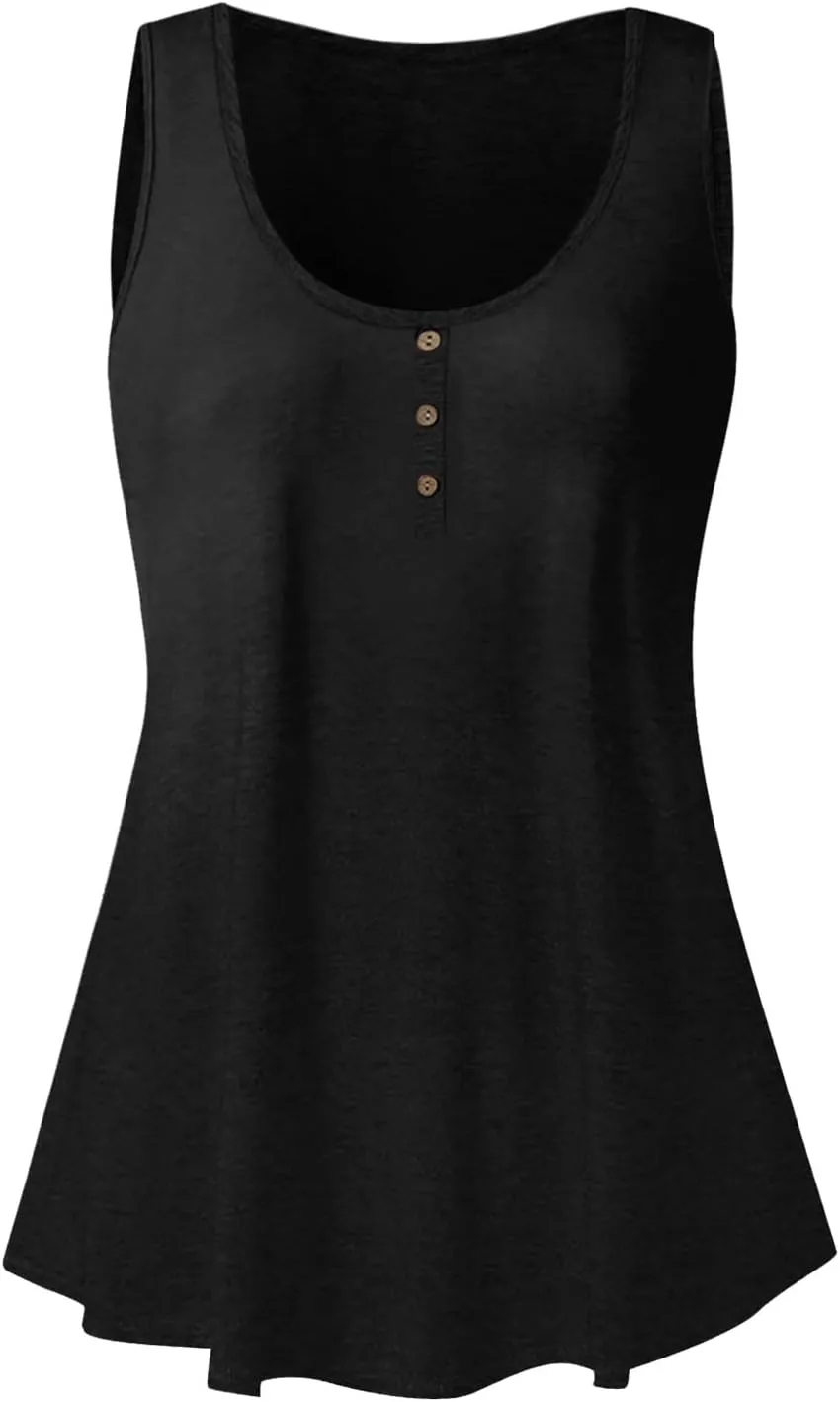 Womens Tank Top Loose Fit Casual Crew Neck Sleeveless Button T Shirts Plus Size 4Th of July Summer Tops