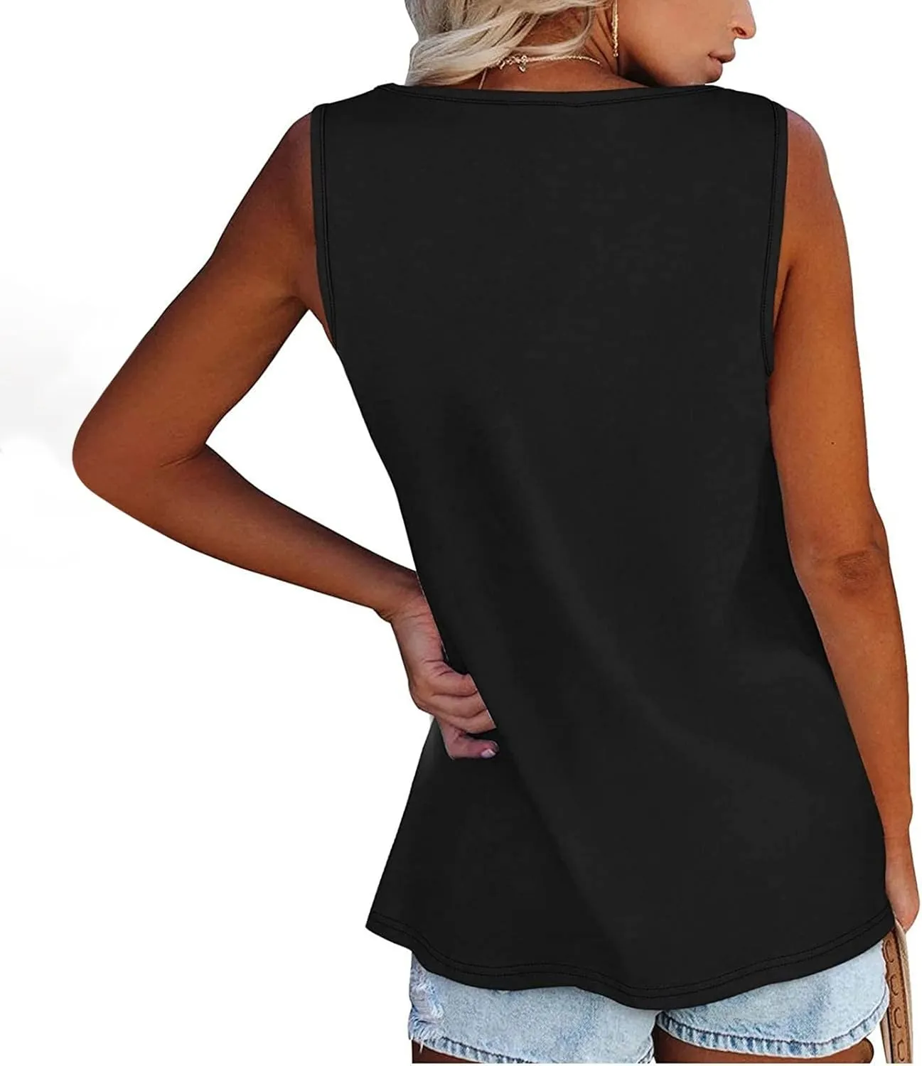 Womens Tank Top Loose Fit Casual Crew Neck Sleeveless Button T Shirts Plus Size 4Th of July Summer Tops