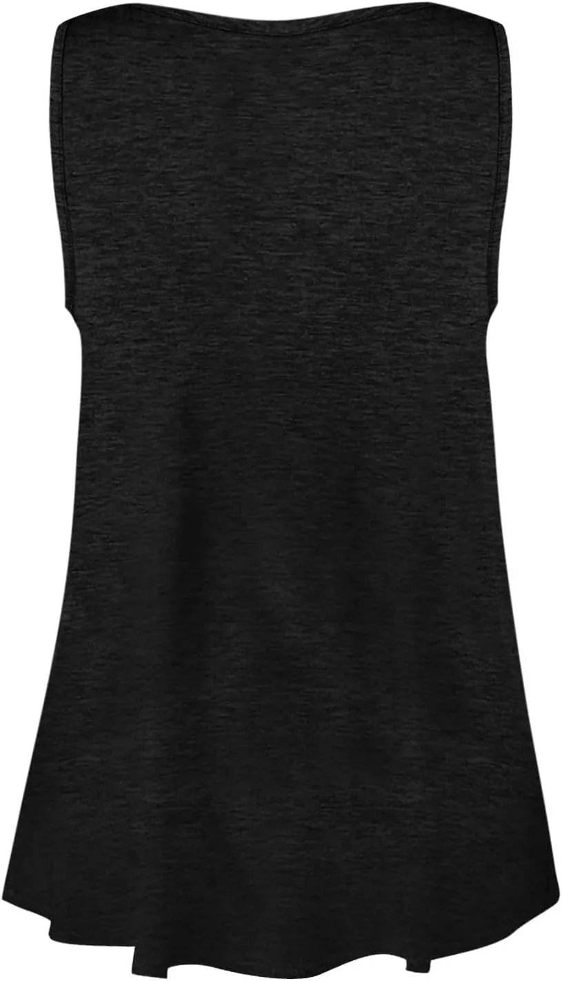 Womens Tank Top Loose Fit Casual Crew Neck Sleeveless Button T Shirts Plus Size 4Th of July Summer Tops