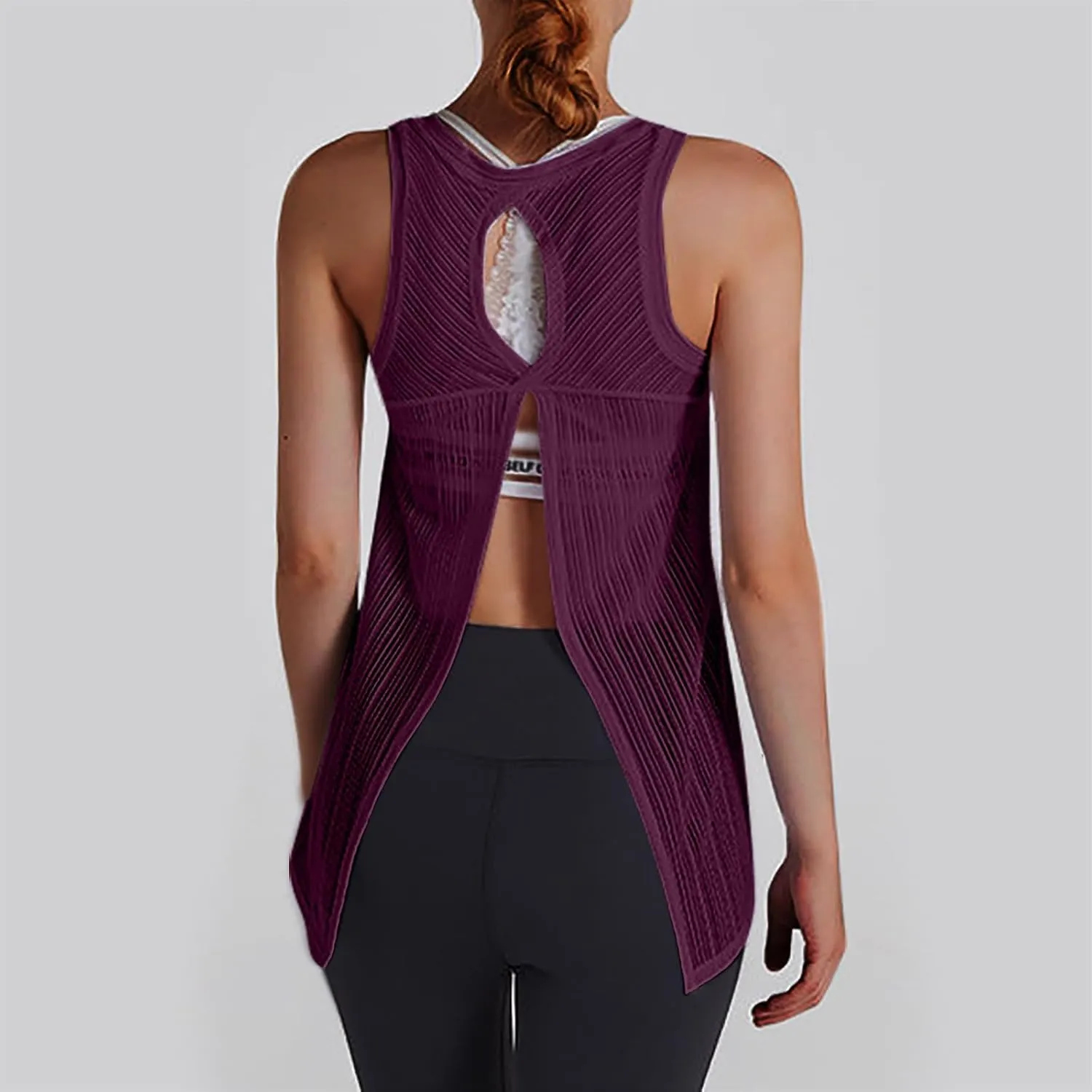 Workout Tank Tops for Women Summer Mesh Hollow Out Crew Neck Sleeveless Shirts Casual Fashion Yoga Quick Dry Blouse