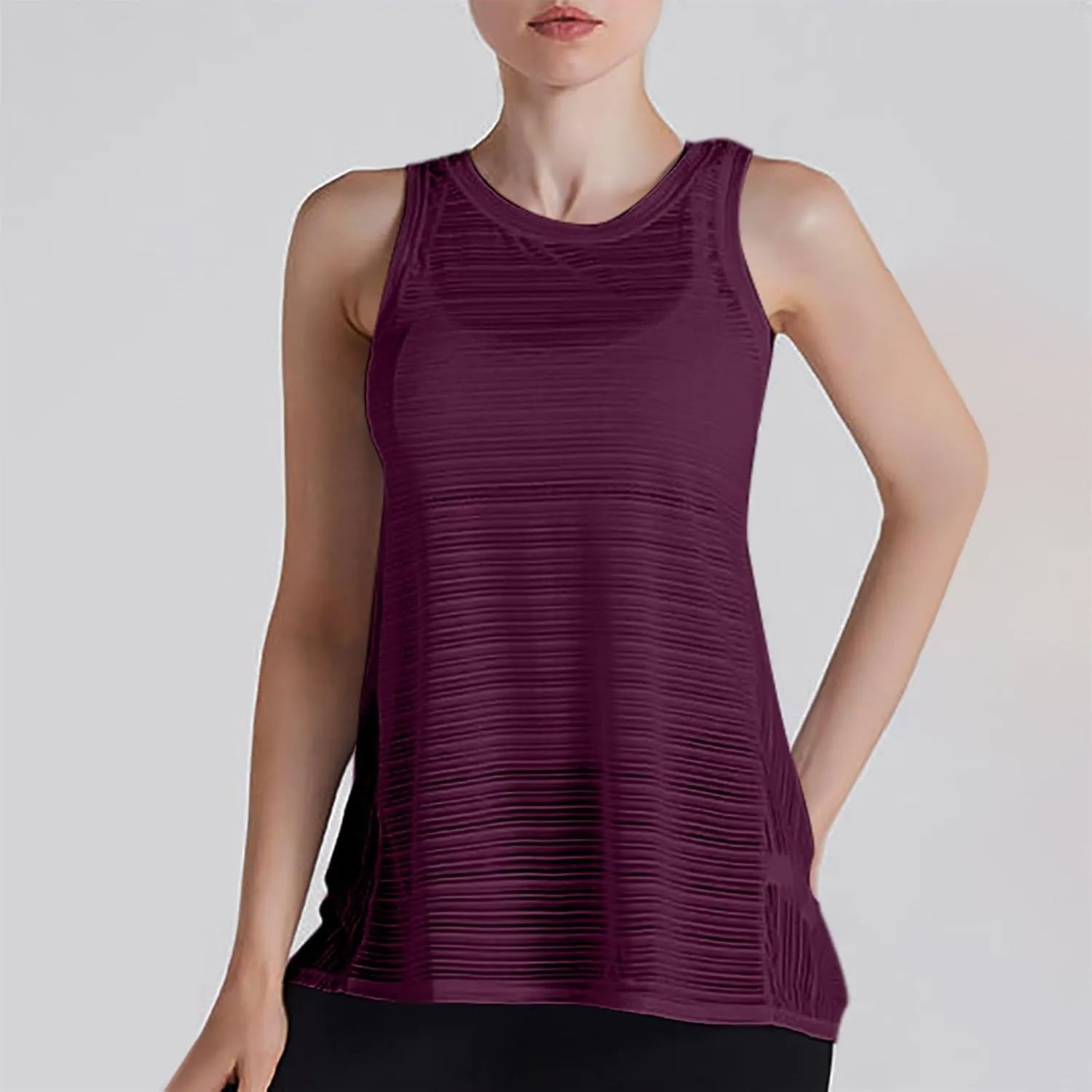 Workout Tank Tops for Women Summer Mesh Hollow Out Crew Neck Sleeveless Shirts Casual Fashion Yoga Quick Dry Blouse