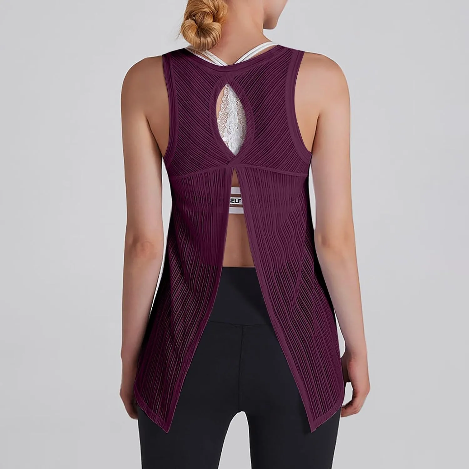 Workout Tank Tops for Women Summer Mesh Hollow Out Crew Neck Sleeveless Shirts Casual Fashion Yoga Quick Dry Blouse