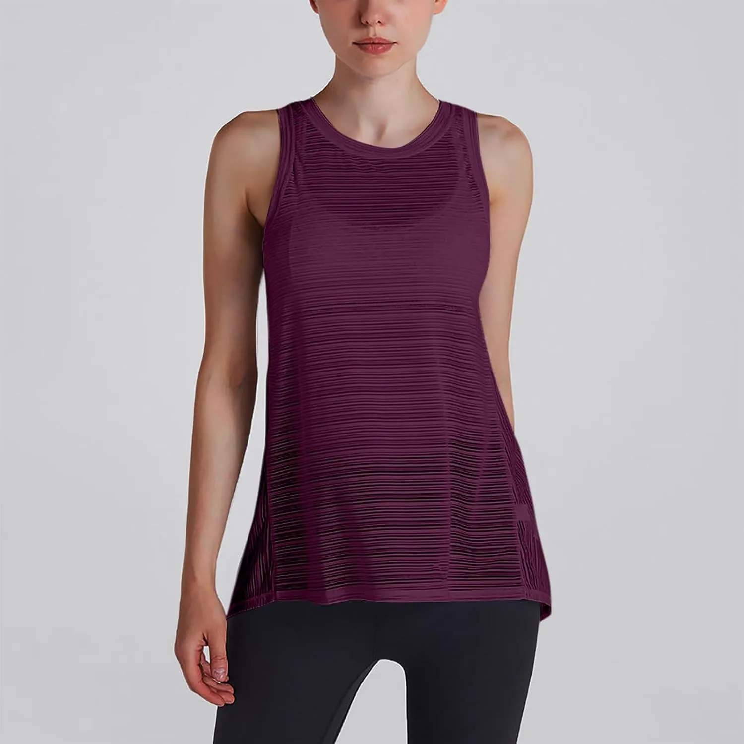 Workout Tank Tops for Women Summer Mesh Hollow Out Crew Neck Sleeveless Shirts Casual Fashion Yoga Quick Dry Blouse