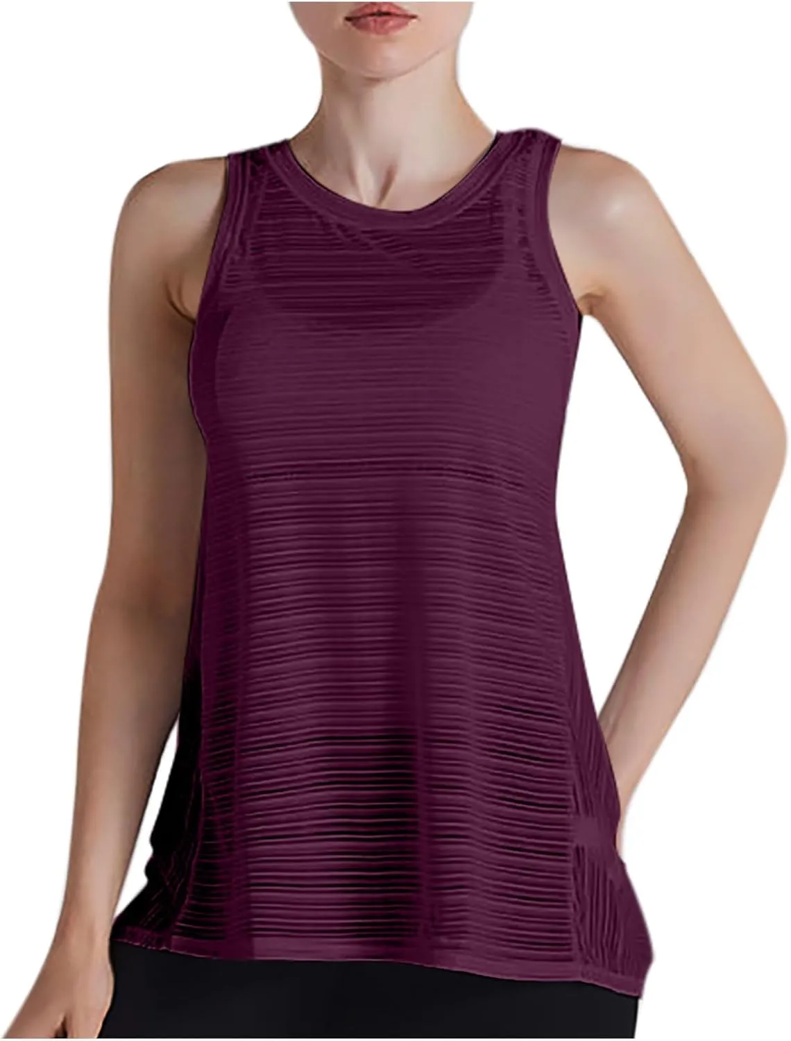 Workout Tank Tops for Women Summer Mesh Hollow Out Crew Neck Sleeveless Shirts Casual Fashion Yoga Quick Dry Blouse