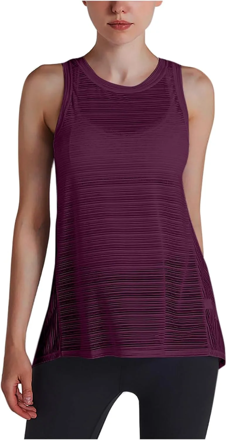 Workout Tank Tops for Women Summer Mesh Hollow Out Crew Neck Sleeveless Shirts Casual Fashion Yoga Quick Dry Blouse