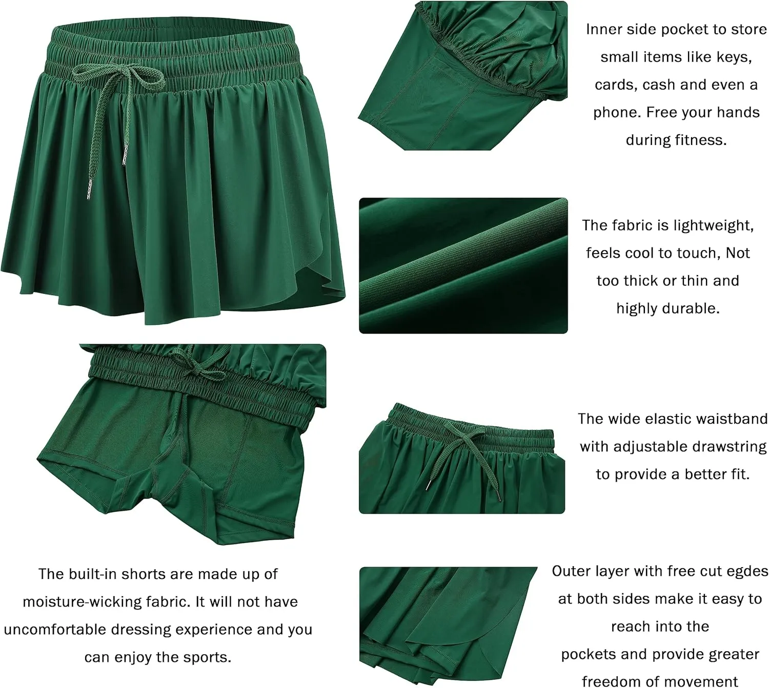 Yknktstc 3 Pack Womens 2 in 1 Flowy Running Shorts with Pockets Gym Yoga Athletic Workout Biker Spandex Lounge Sweat Skirt