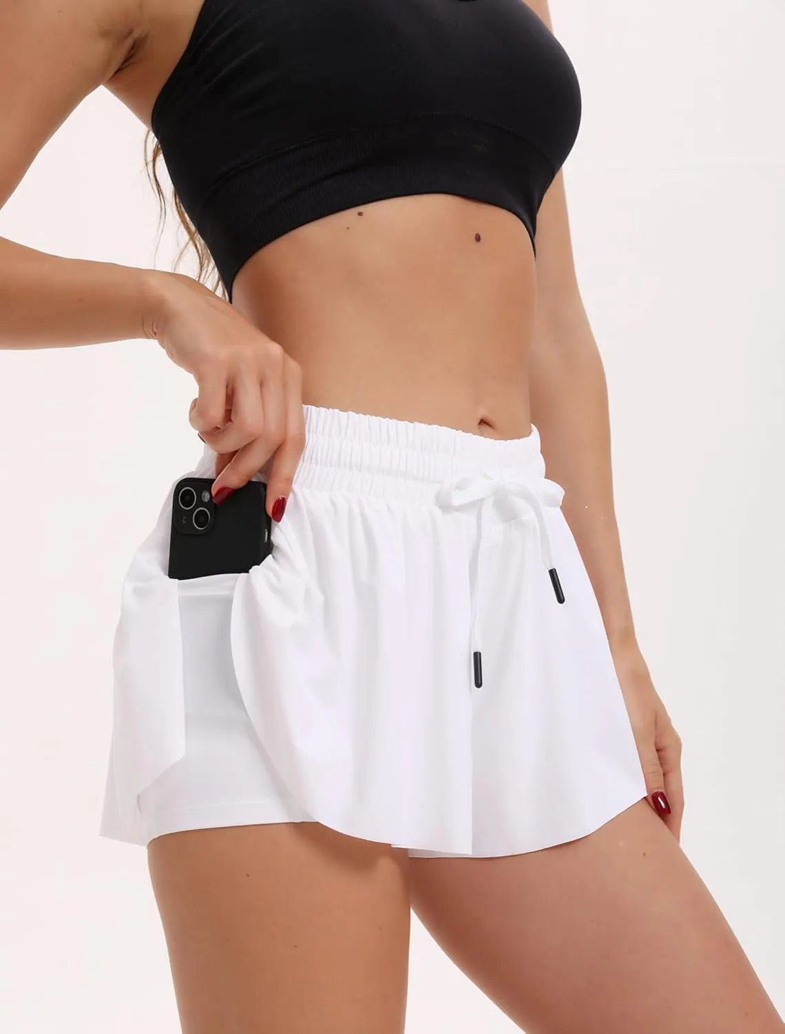 Yknktstc 3 Pack Womens 2 in 1 Flowy Running Shorts with Pockets Gym Yoga Athletic Workout Biker Spandex Lounge Sweat Skirt