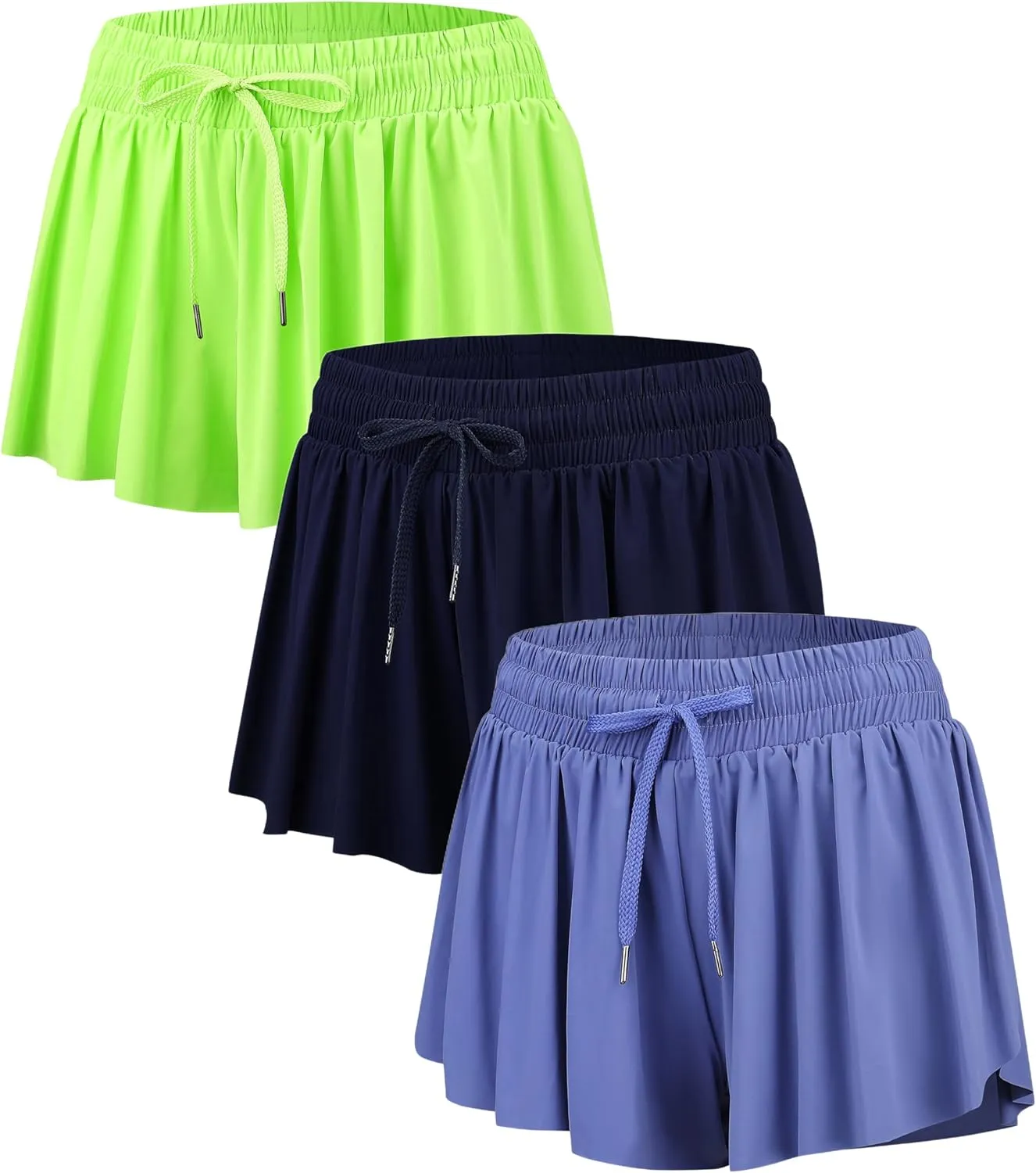 Yknktstc 3 Pack Womens 2 in 1 Flowy Running Shorts with Pockets Gym Yoga Athletic Workout Biker Spandex Lounge Sweat Skirt